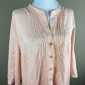 Lane Bryant Linen Blend Elbow Sleeve Blouse Plus Size 18/20 Orange Peach